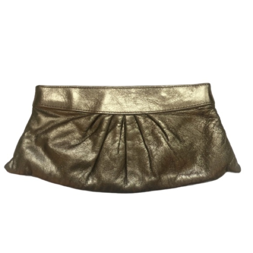 Lauren Merkin Metallic Gunmetal Gold Pewter Leather Clutch